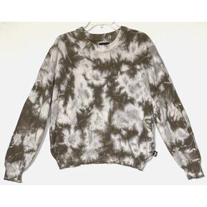 Stussy White Brown Tie Dye Ribbed Crew Neck Long Sleeve Top Sweatshirt